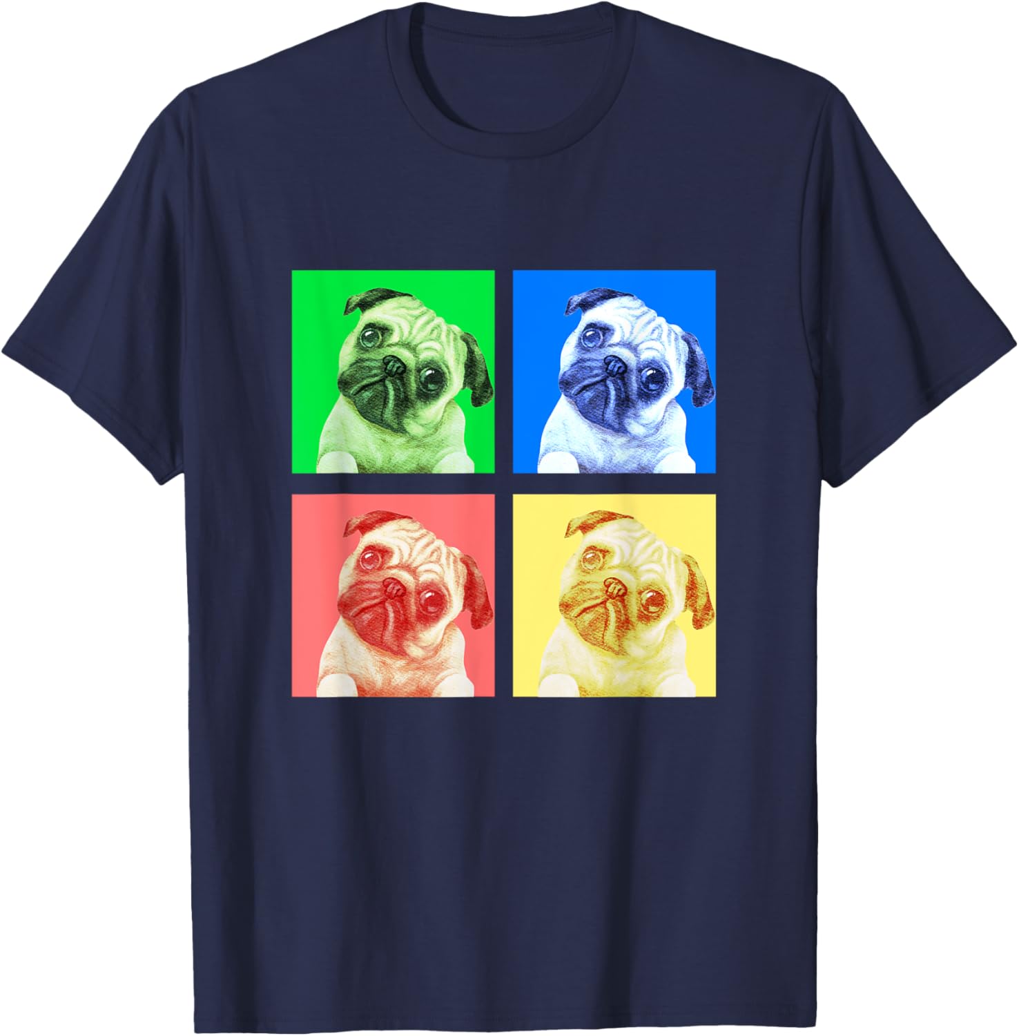 Cute Pug Dog Lovers Shirt Colorful Stylish Retro Boys Girls T-Shirt - T-Shirt | Navy