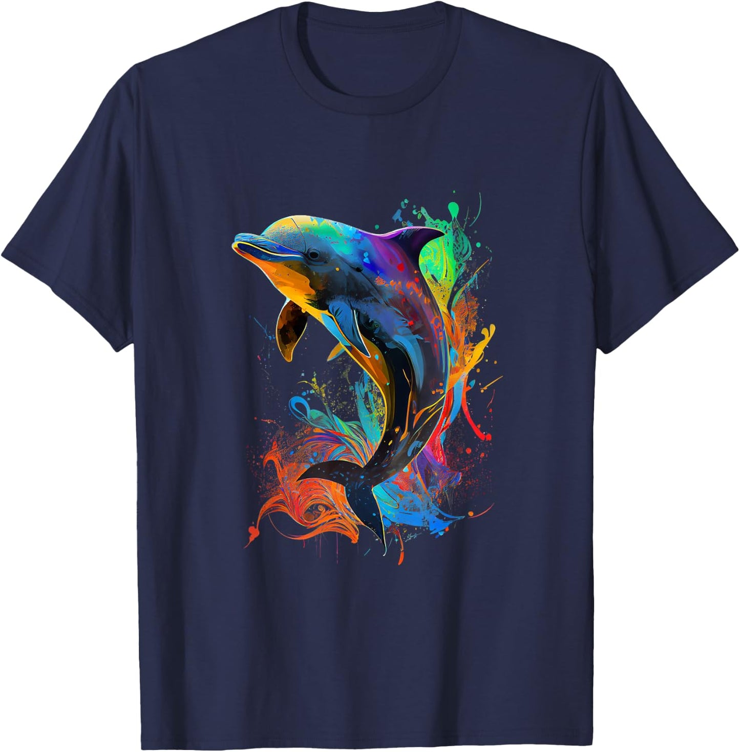 Cute Dolphin Design Colorful Pop Art Dolphin Lovers T-Shirt - T-Shirt | Navy