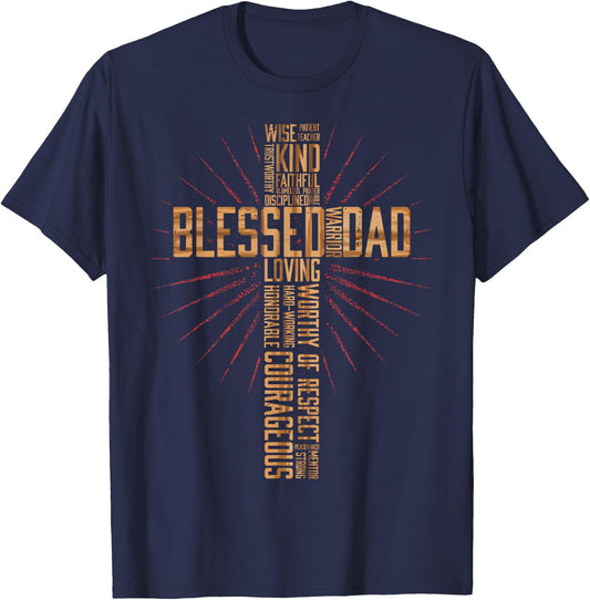 Father's Day for Dad Husband Blessed Dad Christian T-Shirt - T-Shirt | Navy