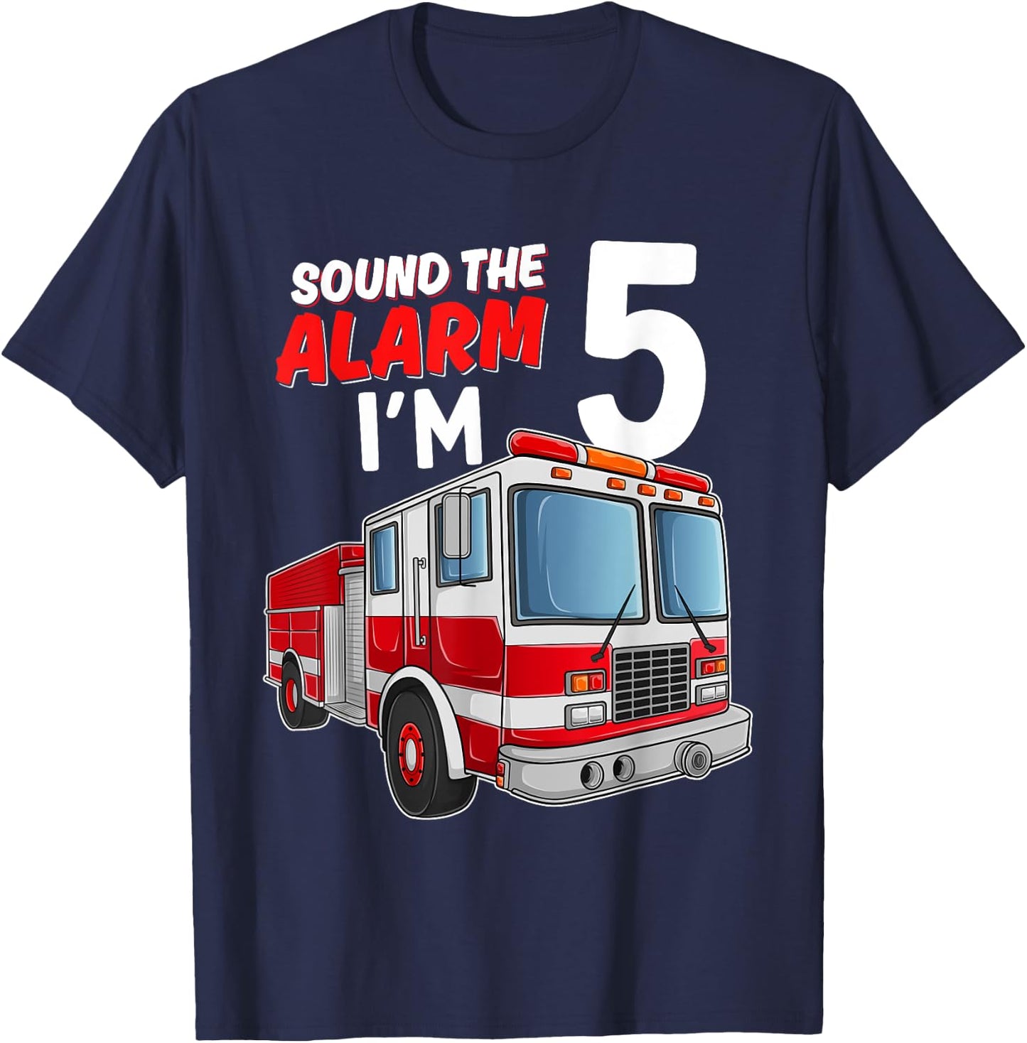 Kids Fire Truck 5th Birthday 5 Years Old Boys Girls Kids T-Shirt - T-Shirt | Navy