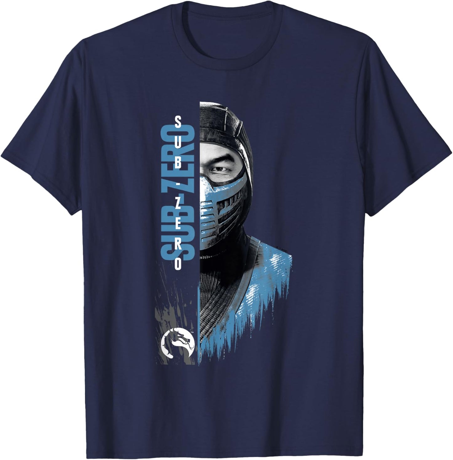 Mortal Kombat Klassic Sub-Zero Split Face Bust Portrait T-Shirt - T-Shirt | Navy