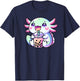 Cute Kawaii Axolotl Boba Bubble Tea Blue Pink Anime Bobalotl Men Women Kids T-Shirt - T-Shirt | Navy