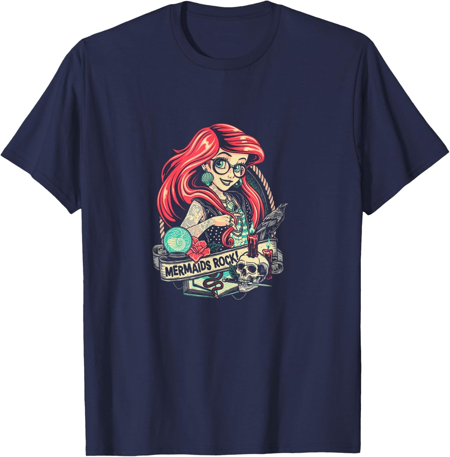 Mermaids Rock Gothic Dark Metal Goth Tattoos Girl Funny Gift T-Shirt - T-Shirt | Navy