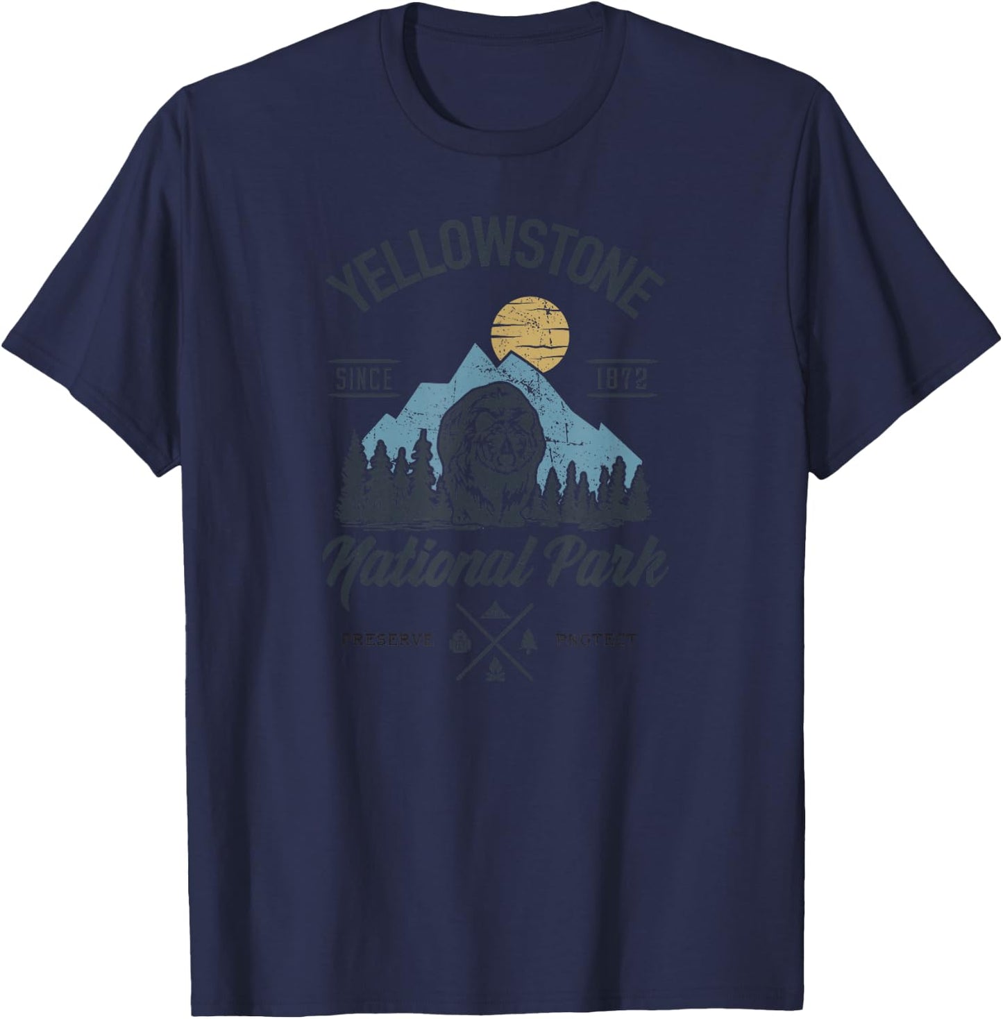 Vintage Retro Yellowstone National Park Hiking T-Shirt - T-Shirt | Navy