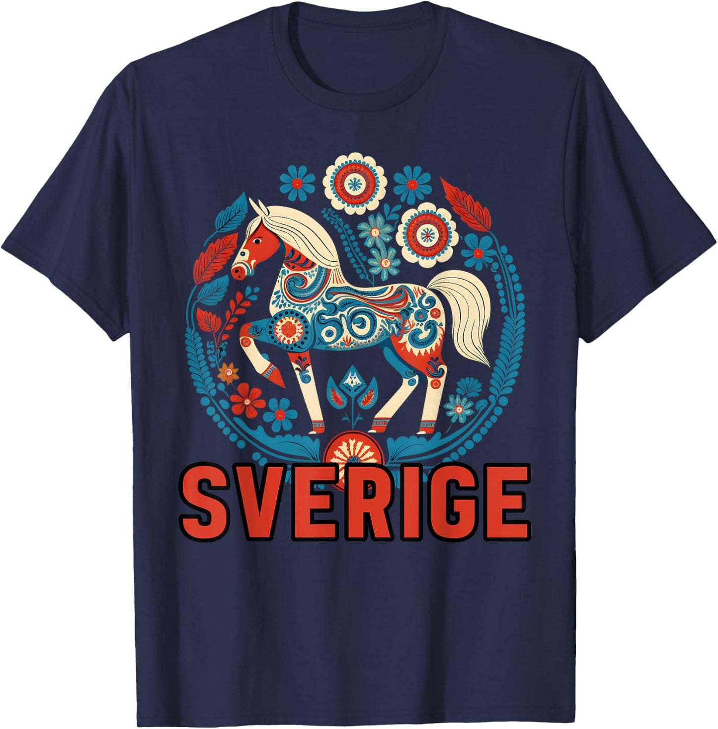 Swedish Dala Horse Scandinavian Traditions Sverige Sweden T-Shirt - T-Shirt | Navy