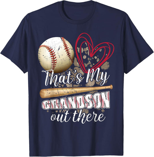 Thats my Grandson Out There Cool Family Baseball Biggest Fan T-Shirt - T-Shirt | Navy