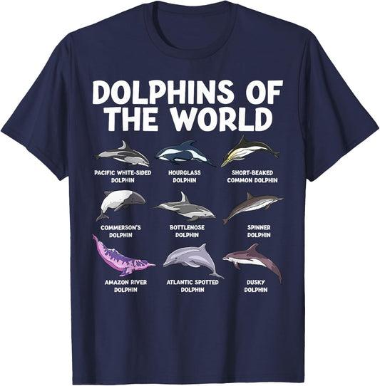 Dolphins Of The World Kawaii Types Of Dolphins Sea Animal T-Shirt - T-Shirt | Navy
