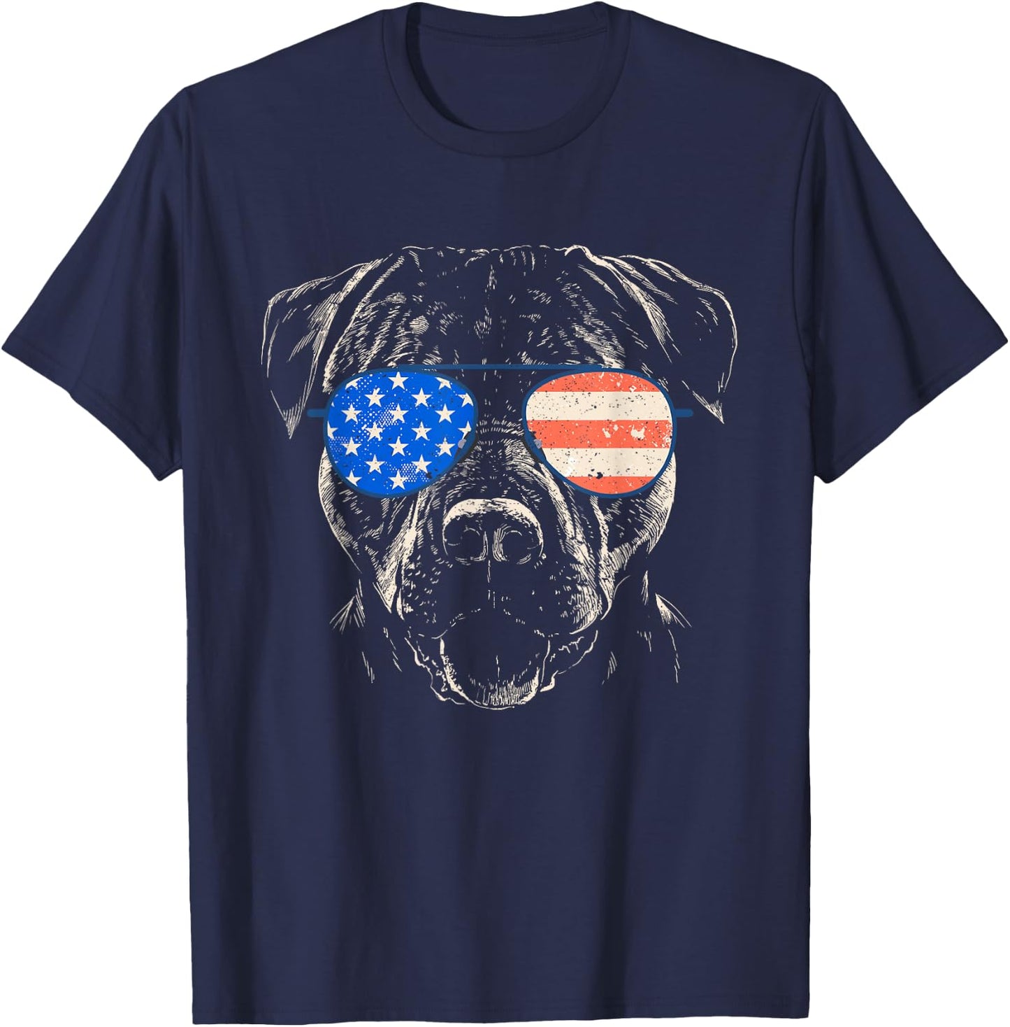 Pitbull American Flag 4th Of July Pitbull Dad Mom Dog Lover T-Shirt - T-Shirt | Navy