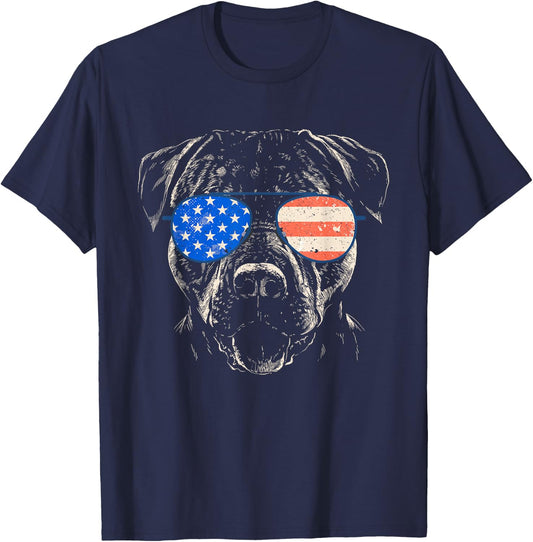 Pitbull American Flag 4th Of July Pitbull Dad Mom Dog Lover T-Shirt - T-Shirt | Navy