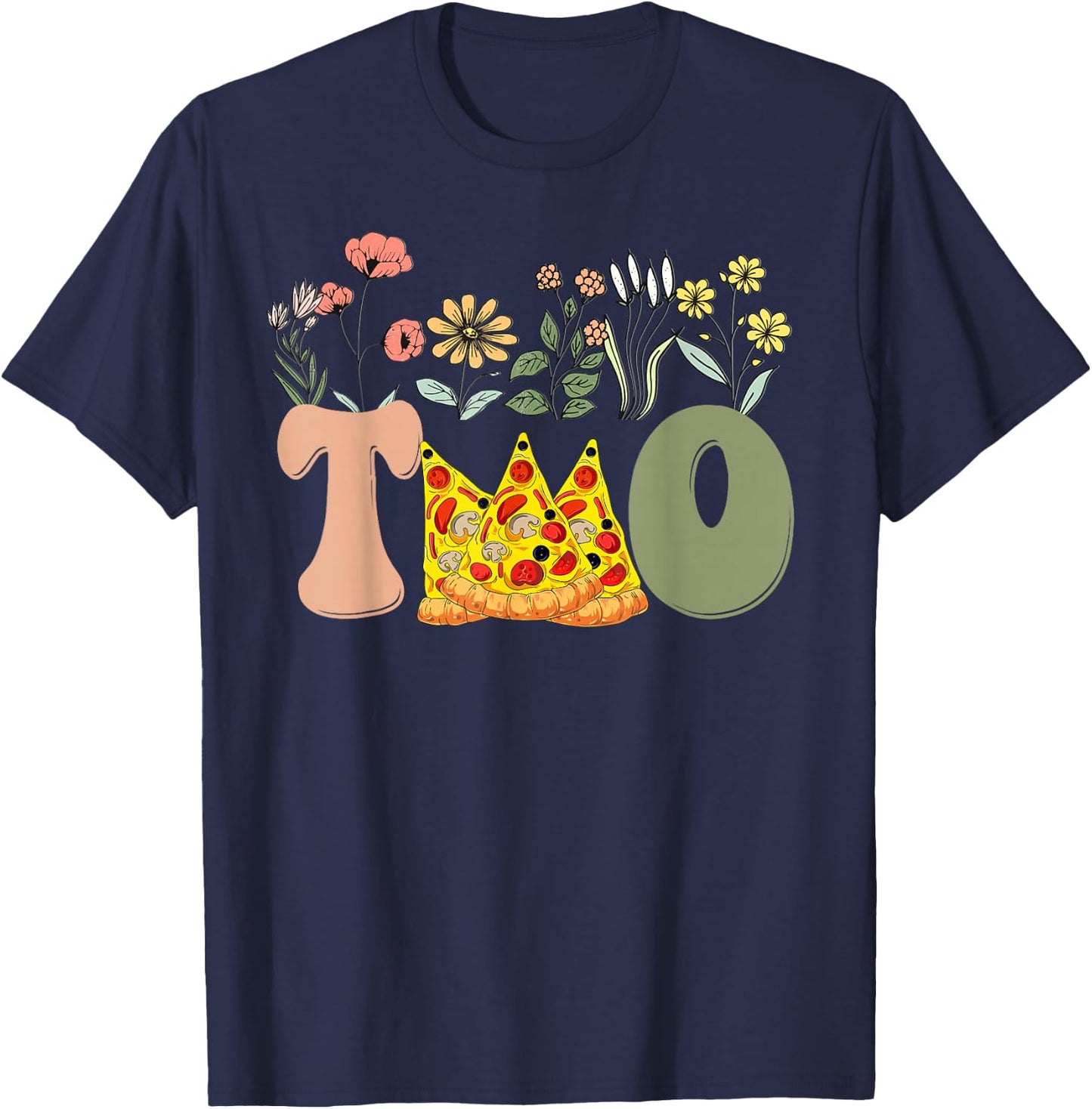 Second Birthday Pizza Theme 2nd Birthday Pizza Lover Party T-Shirt - T-Shirt | Navy