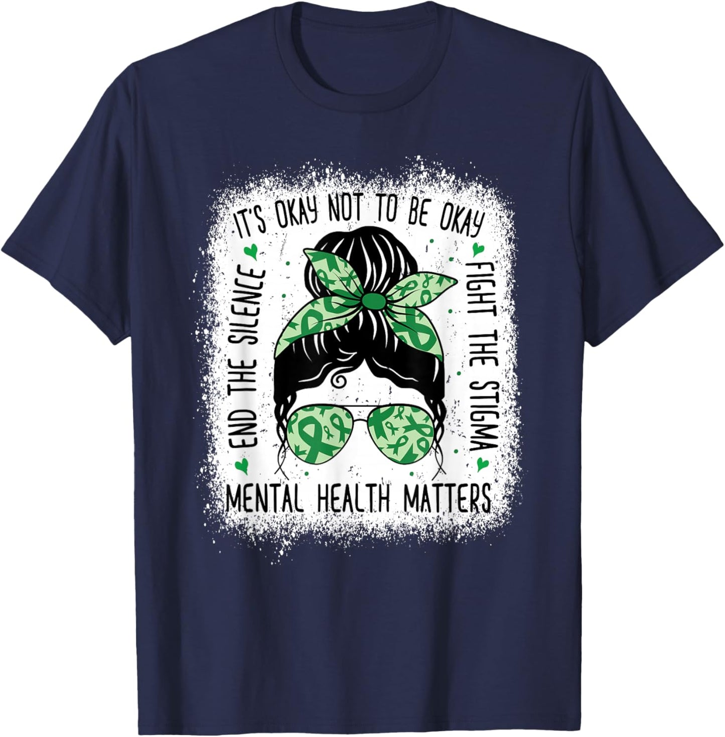 Mental Health Matters Messy Bun Mental Health Awareness Small T-Shirt - T-Shirt | Navy