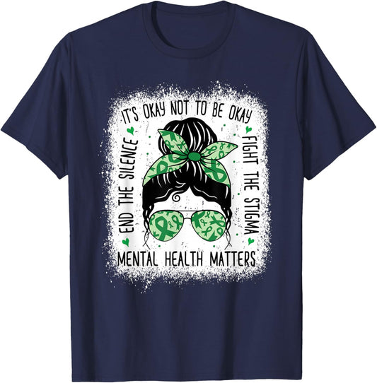 Mental Health Matters Messy Bun Mental Health Awareness Small T-Shirt - T-Shirt | Navy