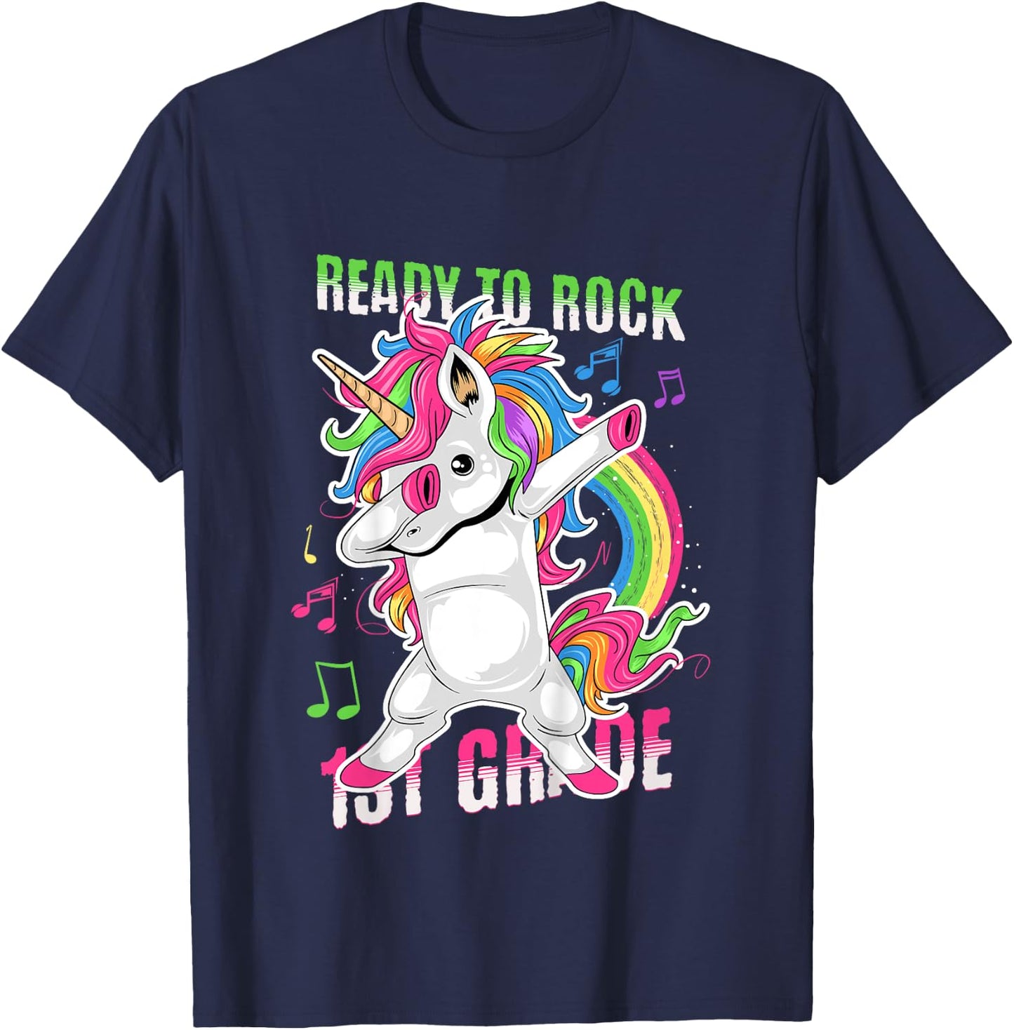 Kids Cute Girls Unicorn Ready To Rock 1st Grade Graphic T-Shirt - T-Shirt | Navy