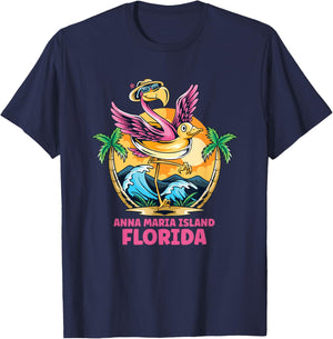 Anna Maria Island Florida Flamingo Beach Family Vacation T-Shirt - T-Shirt | Navy