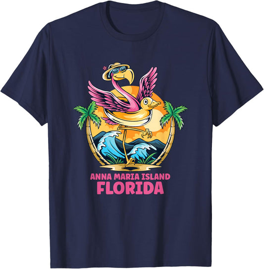 Anna Maria Island Florida Flamingo Beach Family Vacation T-Shirt - T-Shirt | Navy