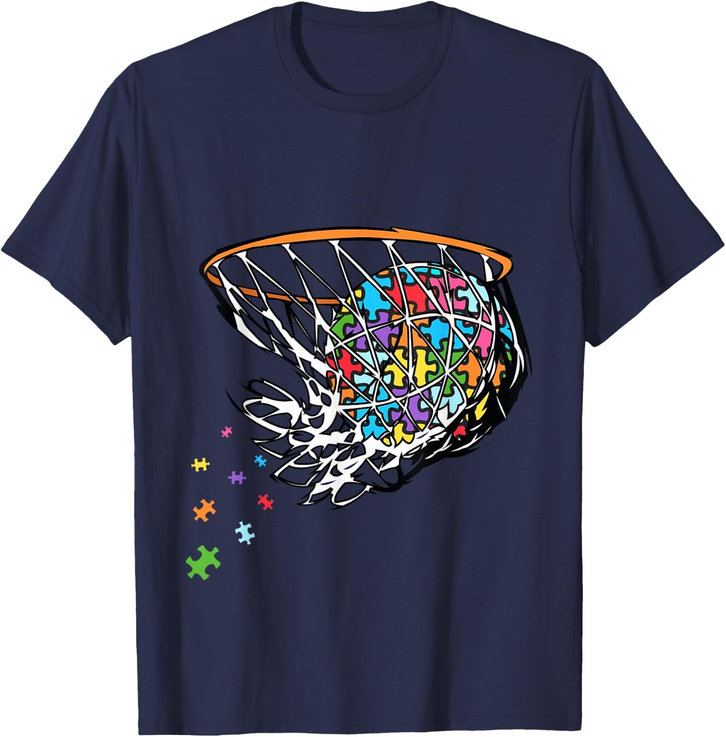 Basketball Autism Puzzle Autism Awareness Basketball Ball T-Shirt - T-Shirt | Navy