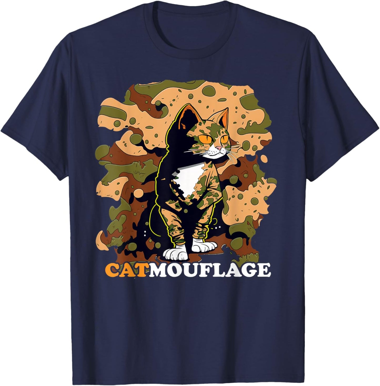 Funny Cat Pun Catmouflage Camo Joke Kids Men Women T-Shirt - T-Shirt | Navy