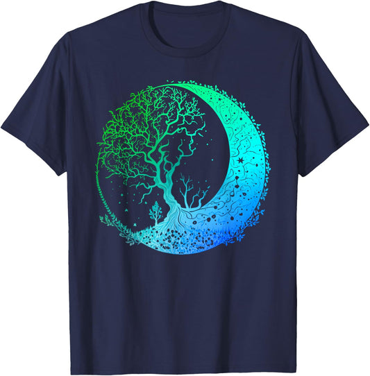 Crescent Moon Phases Mandala Chakra Tree of Life Yoga T-Shirt - T-Shirt | Navy