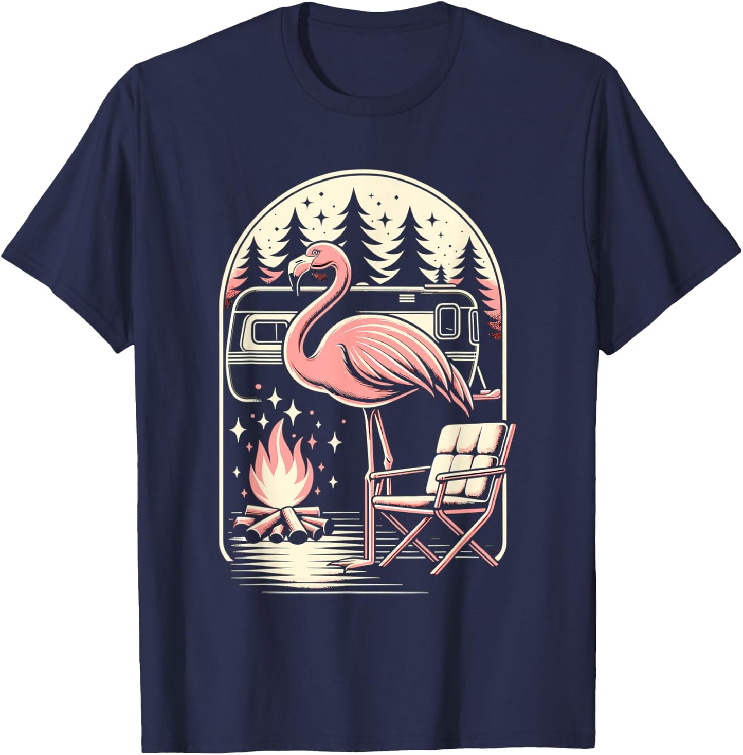 Funny Camping Flamingo Camper Camp Outdoor Travel Nature T-Shirt - T-Shirt | Navy