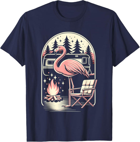 Funny Camping Flamingo Camper Camp Outdoor Travel Nature T-Shirt - T-Shirt | Navy