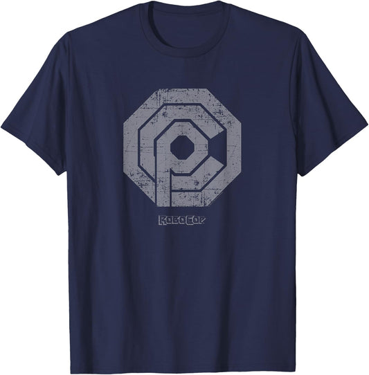 Robocop - Adult, Male, Short Sleeve, Pink, Small, Cotton Blend, Distressed Graphic, Crew Collar, Modern, Casual, Vacation, American, , , Robocop Themed T-Shirt - T-Shirt | Navy