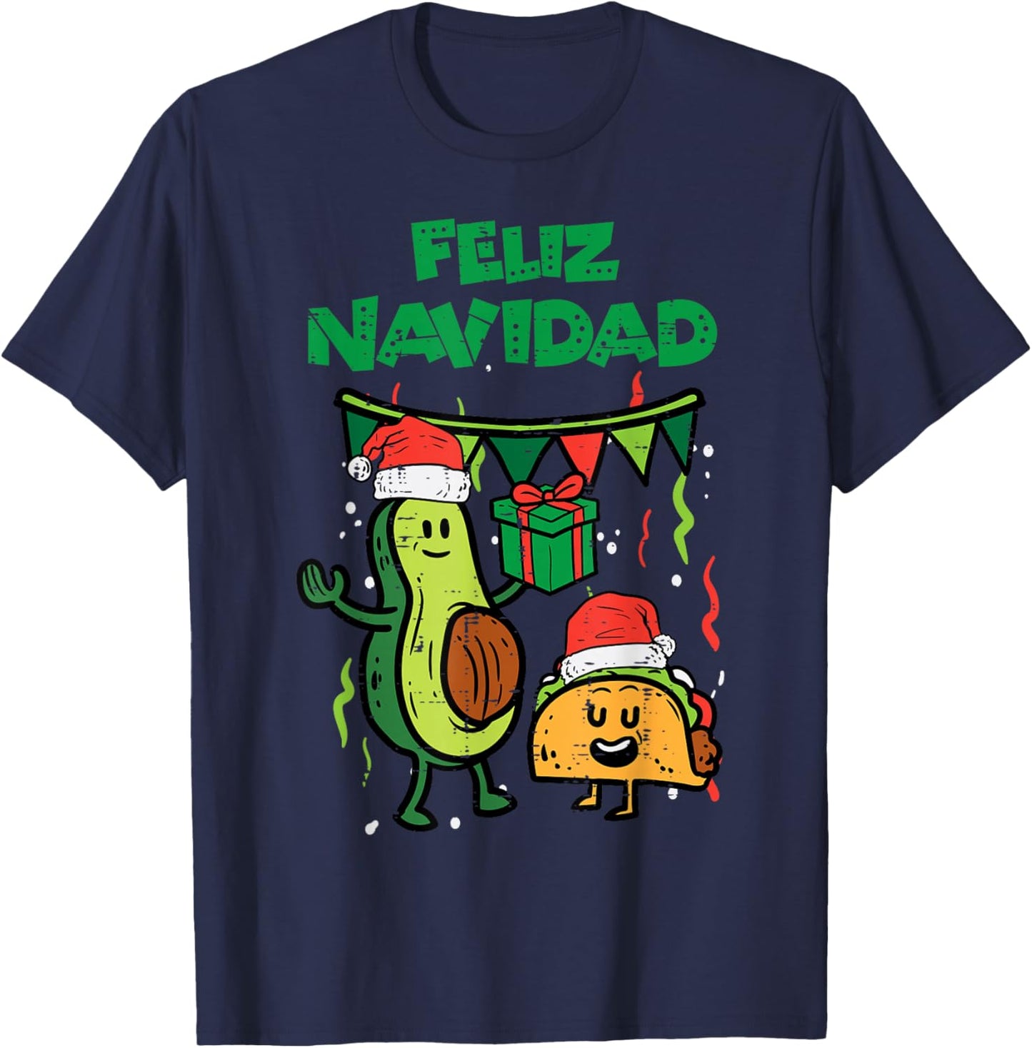 Feliz Navidad Avocado Tacos Mexican Christmas Men Women Kids T-Shirt - T-Shirt | Navy