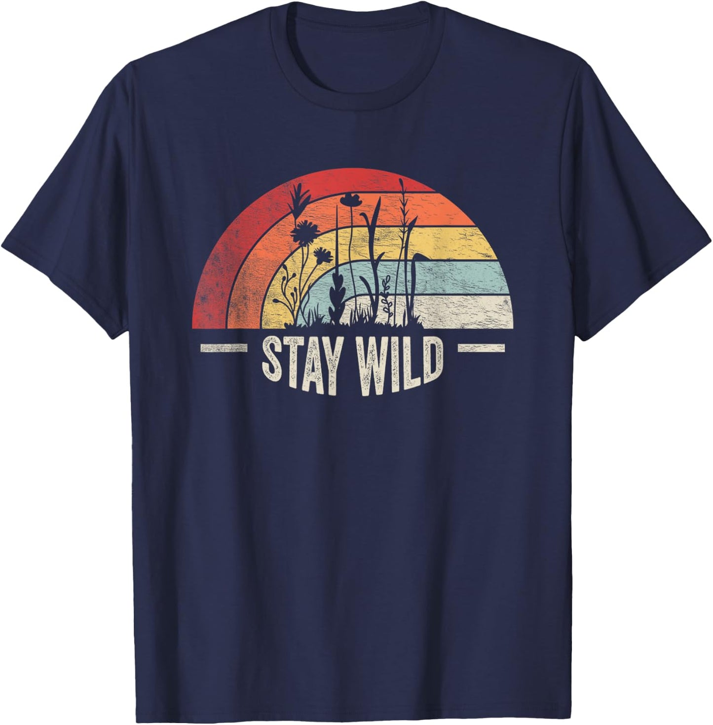 Retro Vintage Stay Wild Wildflower Inspirational Women Quote T-Shirt - T-Shirt | Navy