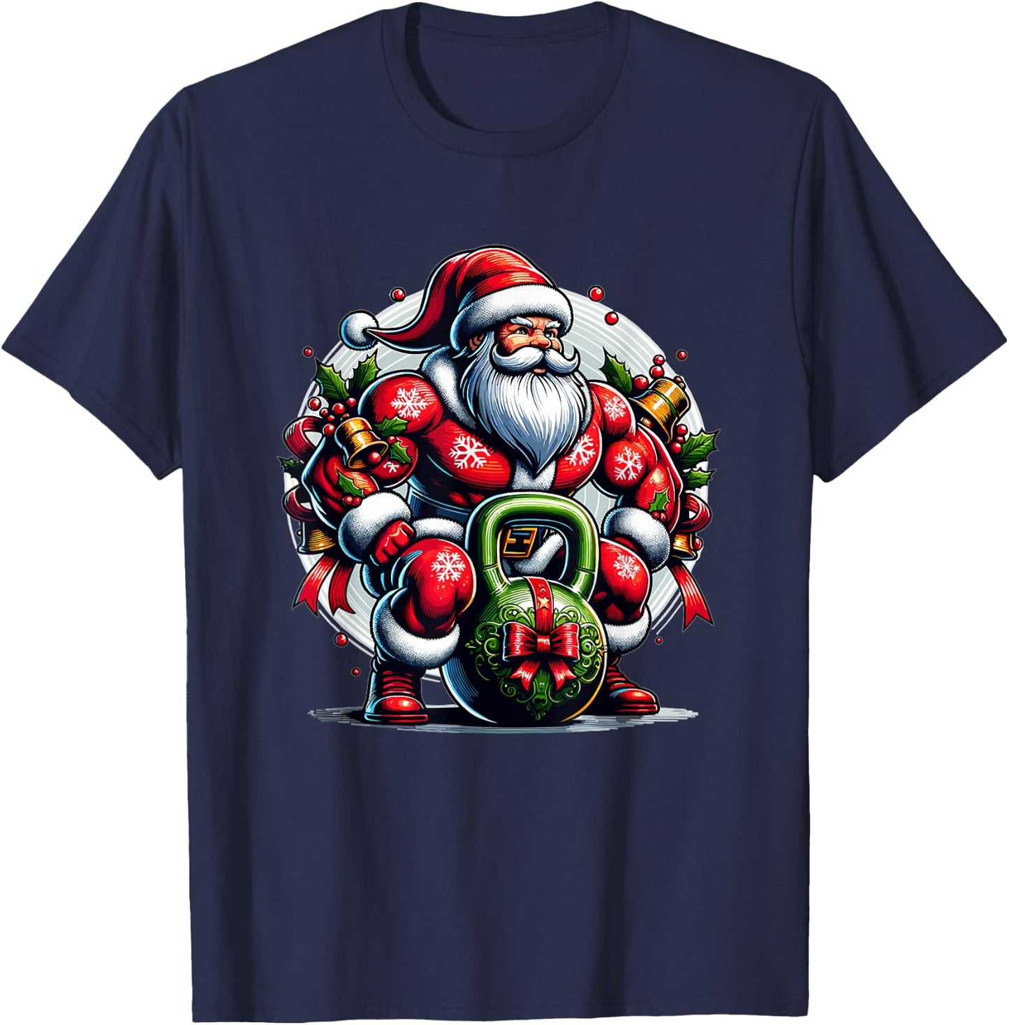 Buff Santa Kettlebell Christmas T-Shirt - T-Shirt | Navy