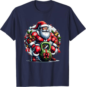 Buff Santa Kettlebell Christmas T-Shirt - T-Shirt | Navy