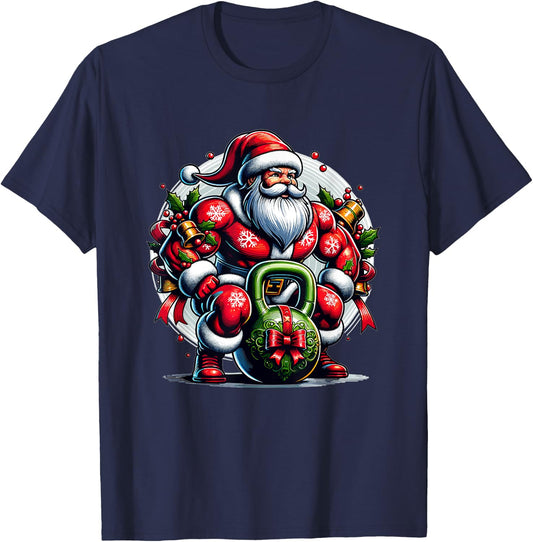 Buff Santa Kettlebell Christmas T-Shirt - T-Shirt | Navy
