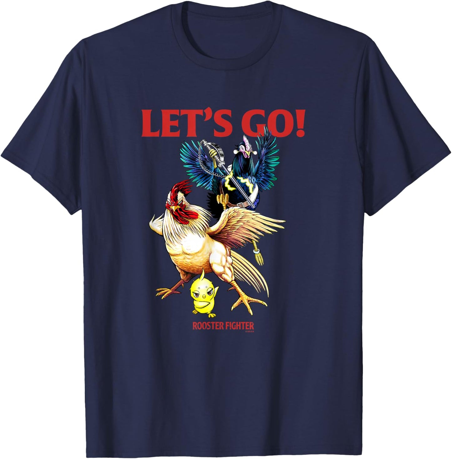 Rooster Fighter : -Adults, Black, Small, Short Sleeve, Classic Fit, Graphic Design T-Shirt - T-Shirt | Navy