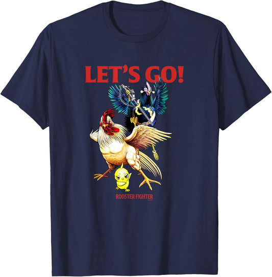 Rooster Fighter : -Adults, Black, Small, Short Sleeve, Classic Fit, Graphic Design T-Shirt - T-Shirt | Navy
