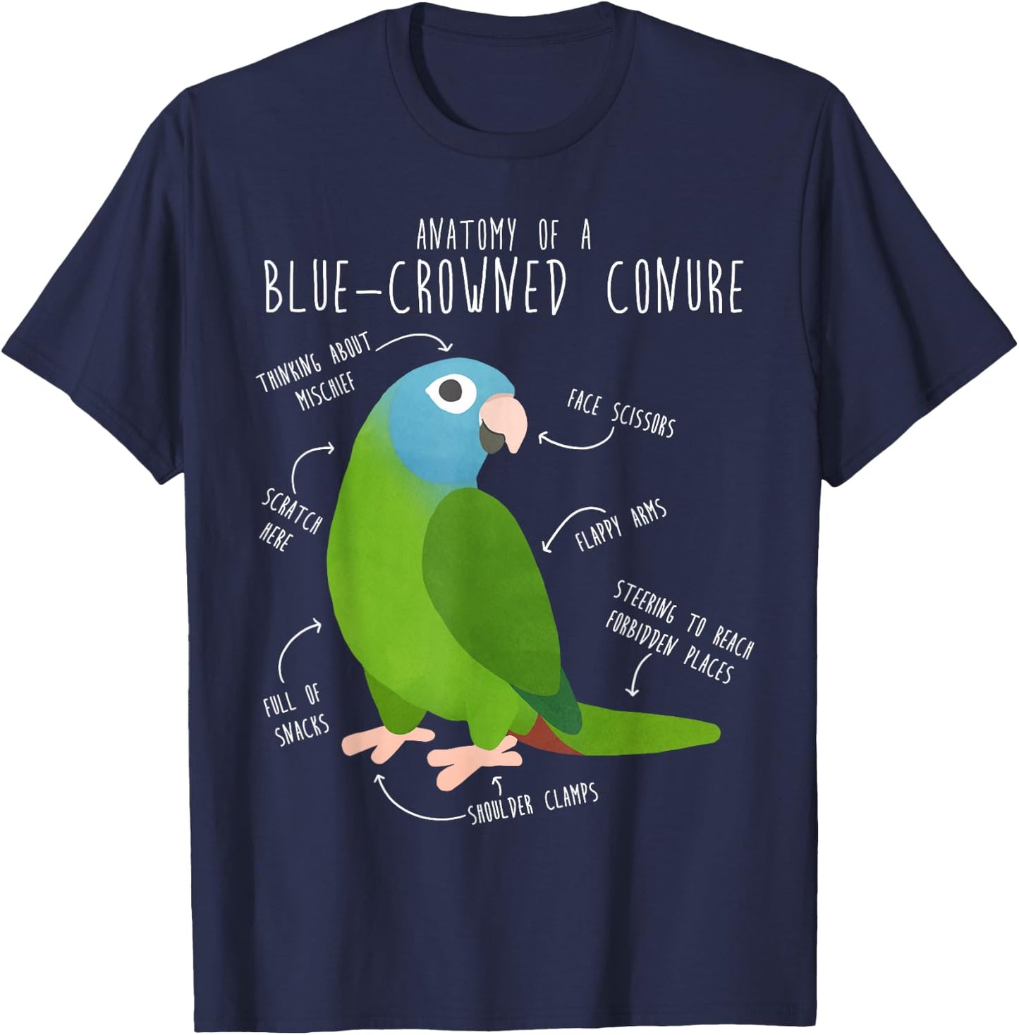 Blue-Crowned Conure Parrot Anatomy, Funny Cute Pet Bird Mom T-Shirt - T-Shirt | Navy
