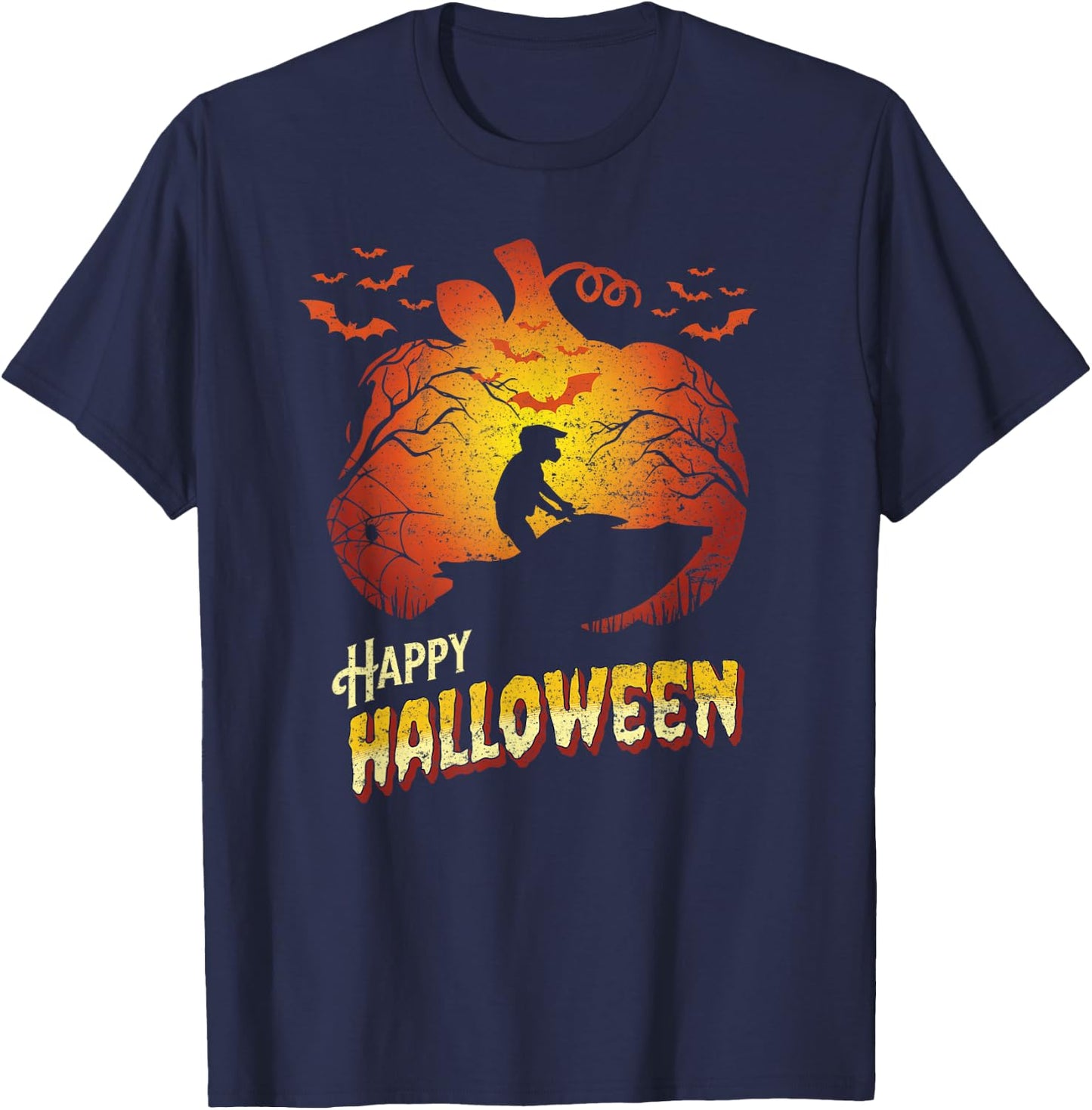 Jet Ski Rider Silhouette Happy Halloween Jet Skiing T-Shirt - T-Shirt | Navy