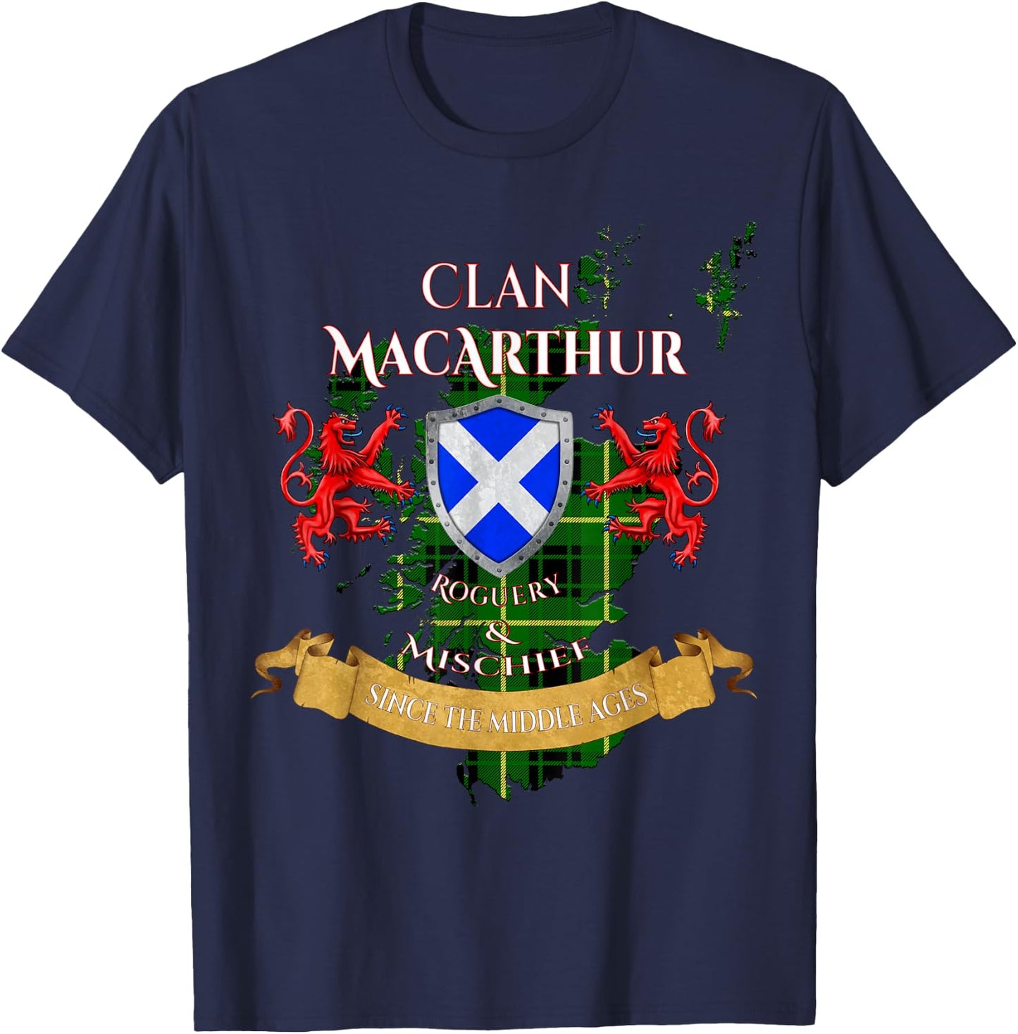 MacArthur Scottish Family Clan Middle Ages Mischief T-Shirt - T-Shirt | Navy