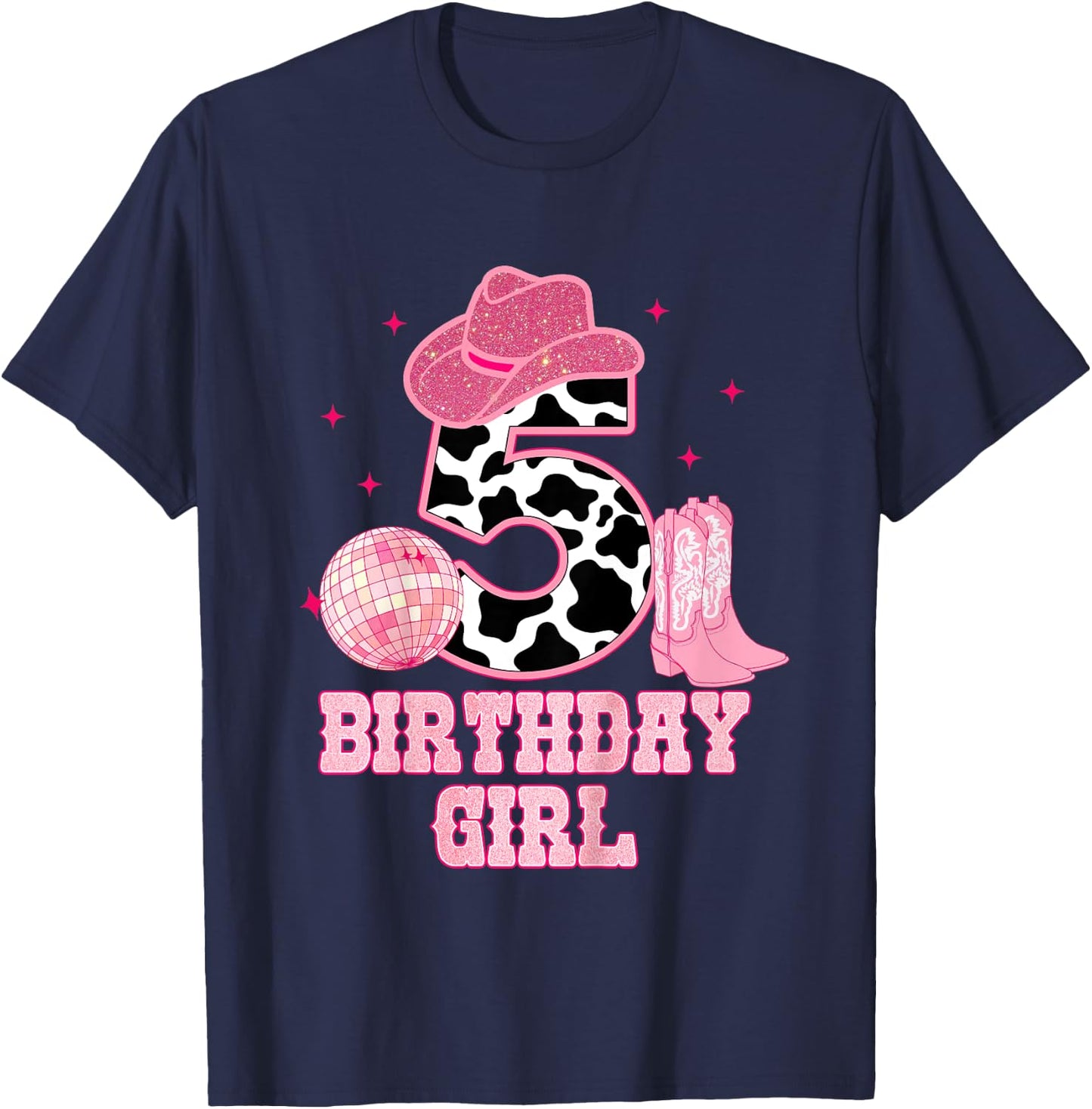 Happy 5th Birthday Girl Outfit Rodeo Western Cowgirl Cowboy T-Shirt - T-Shirt | Navy