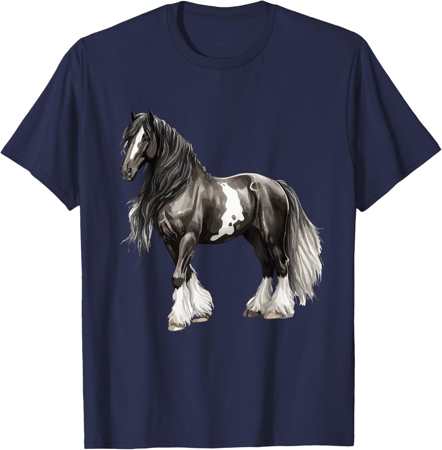 Black Gypsy Vanner Horse Lover Riding Equestrian T-Shirt - T-Shirt | Navy