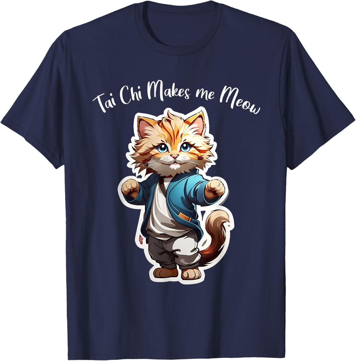Cat Tai Chi makes me Meow, funny Kitten, Ying Yang Balance T-Shirt - T-Shirt | Navy