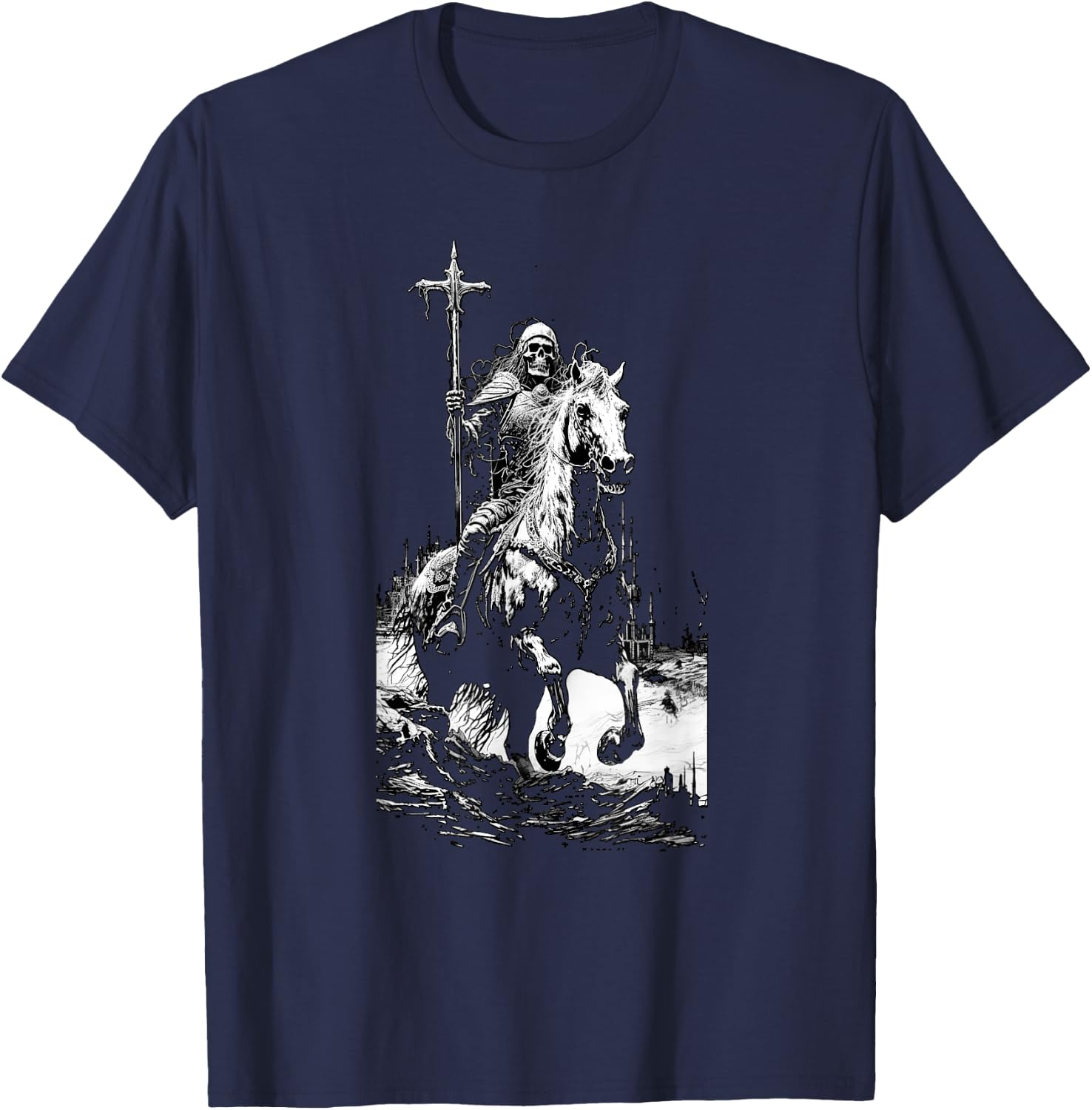 Death Rides A Pale Horse, Revelations, Skeleton Fantasy T-Shirt - T-Shirt | Navy