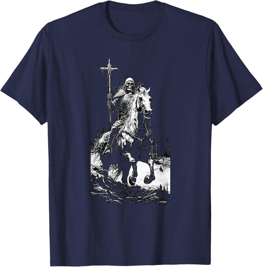Death Rides A Pale Horse, Revelations, Skeleton Fantasy T-Shirt - T-Shirt | Navy