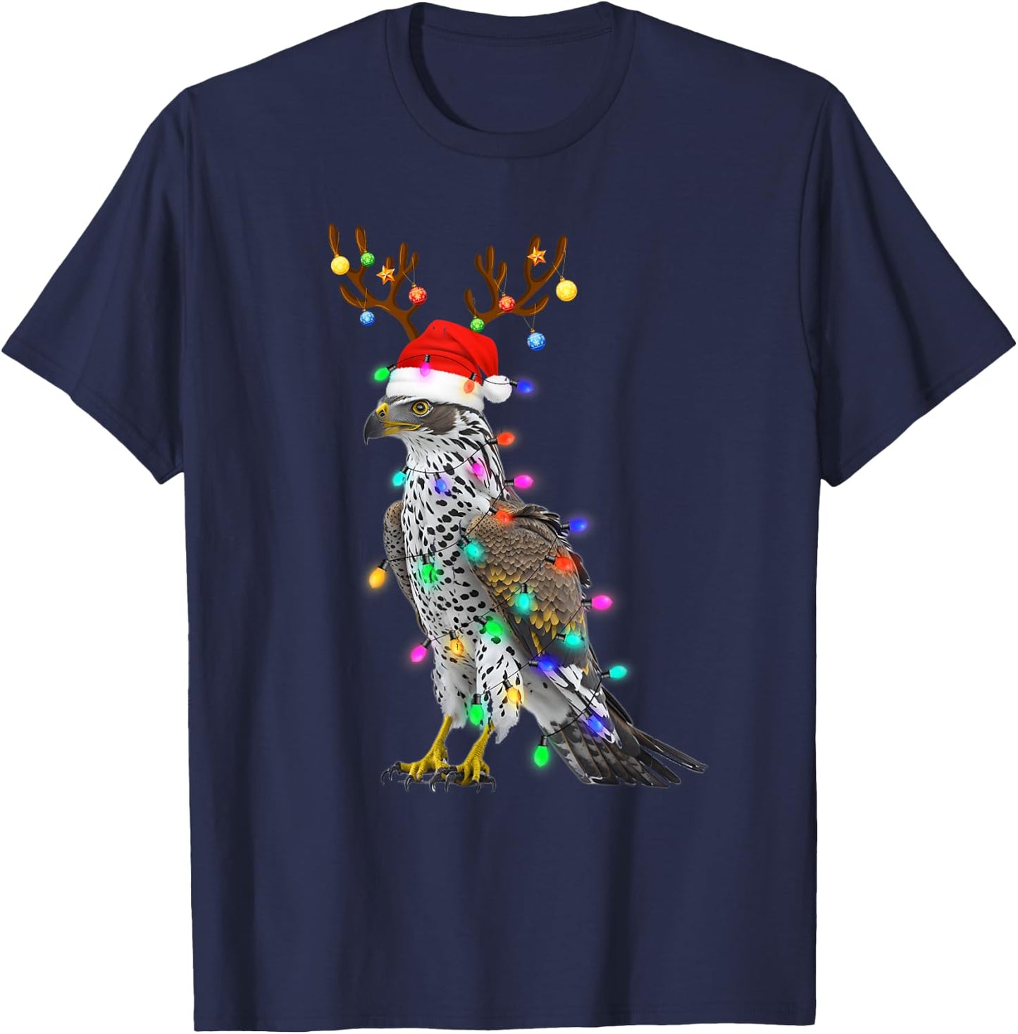 Santa Hat Funny Falcon Tree Xmas Light Bird Christmas T-Shirt - T-Shirt | Navy