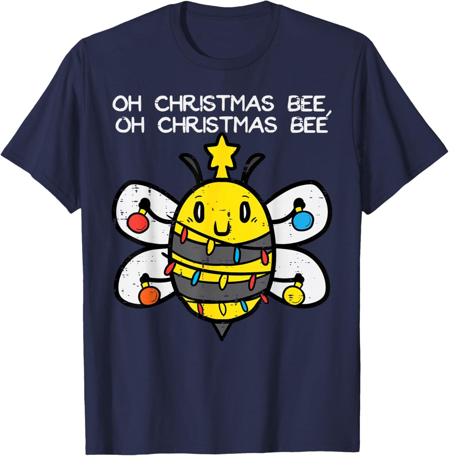 Funny Oh Christmas Bee Xmas Lights Men Women Boys Girls Kids T-Shirt - T-Shirt | Navy