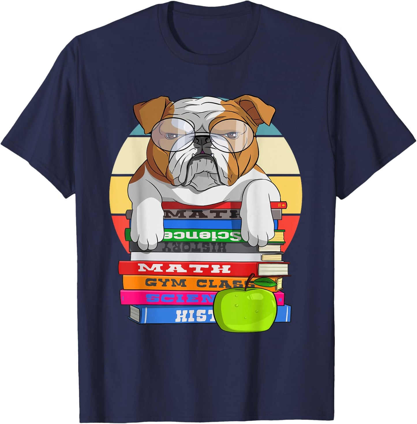 English Bulldog Back To School Book Worm Dog T-Shirt - T-Shirt | Navy