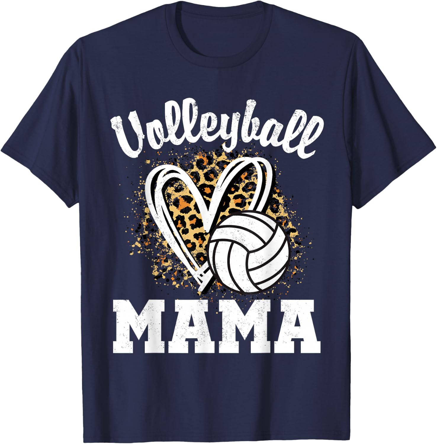Volleyball Mama Leopard Heart T-Shirt - T-Shirt | Navy