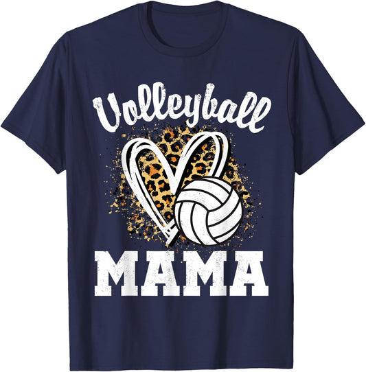 Volleyball Mama Leopard Heart T-Shirt - T-Shirt | Navy