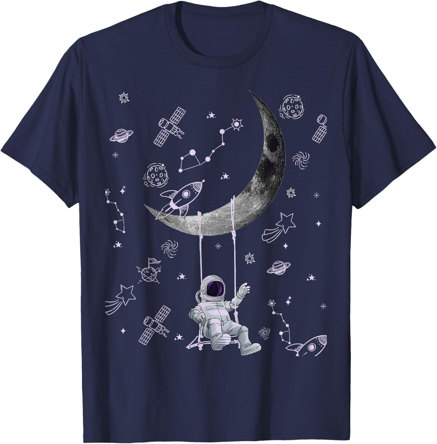 Funny Astronaut Purple Moon Swing NASA Space Science Teacher T-Shirt - T-Shirt | Navy