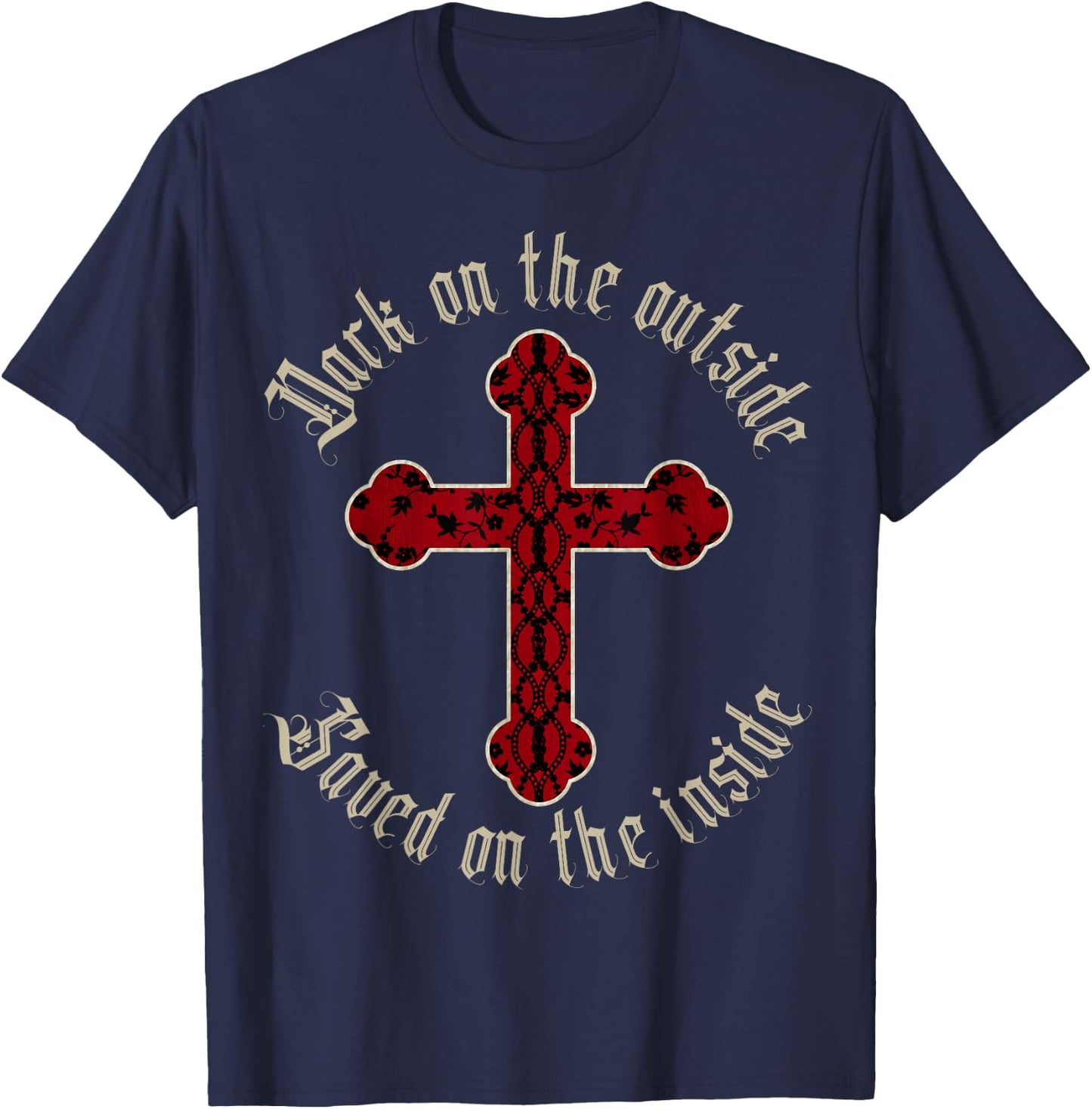 Christian Goth Cross, Saved on The Inside T-Shirt - T-Shirt | Navy