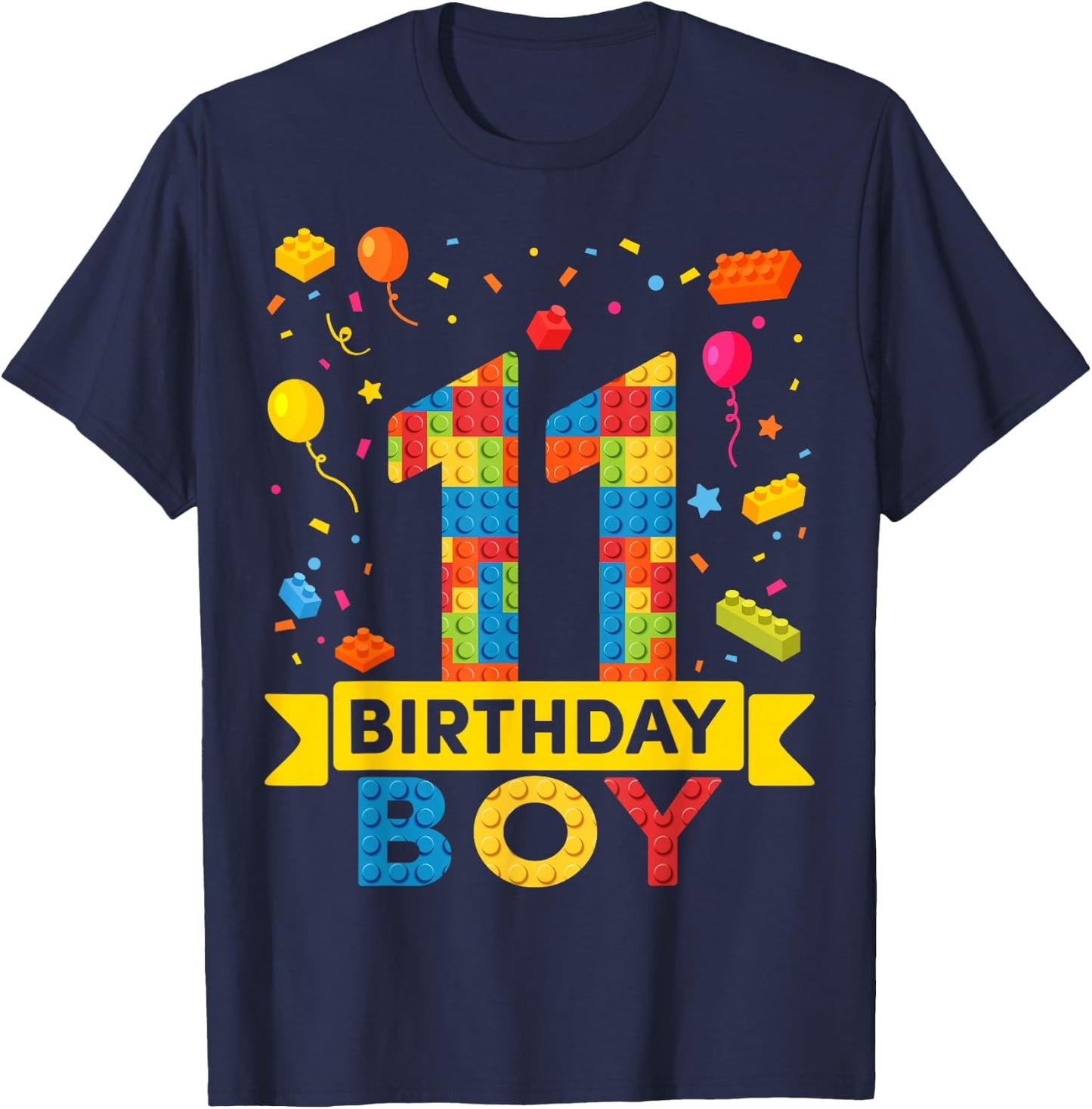 11 Year Old Building Blocks 11th Birthday Boy T-Shirt - T-Shirt | Navy