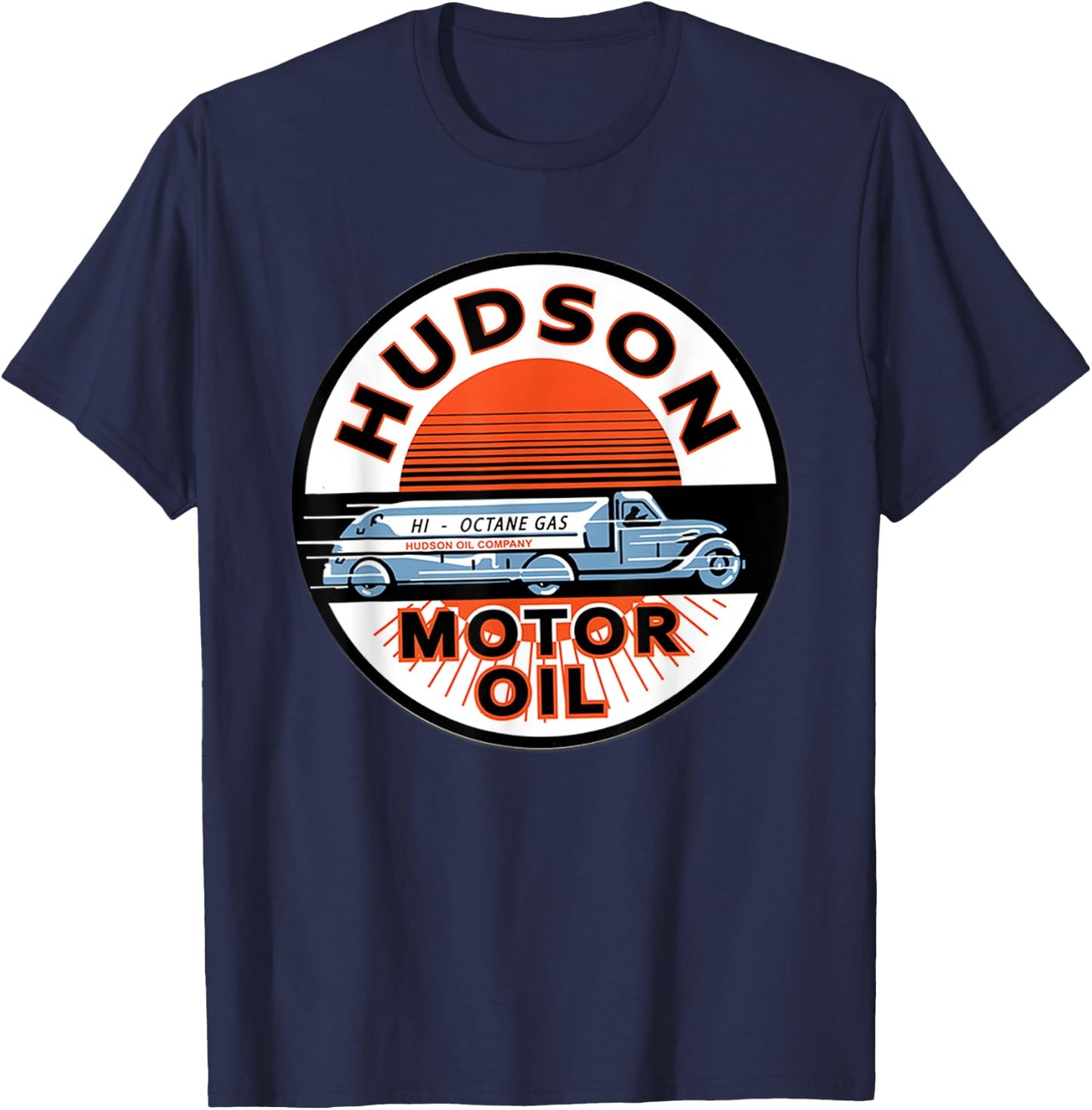 Retro Vintage Gas Station Hudson Motor Oil Car Bikes Garage T-Shirt - T-Shirt | Navy
