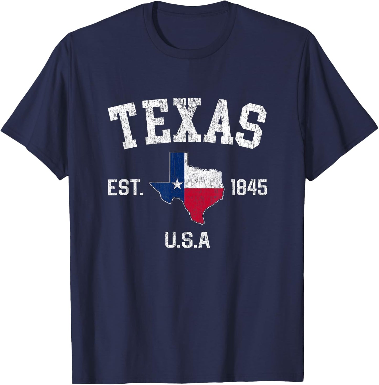 Vintage Texas Est 1845 Texas State Flag Map Texan Pride T-Shirt - T-Shirt | Navy